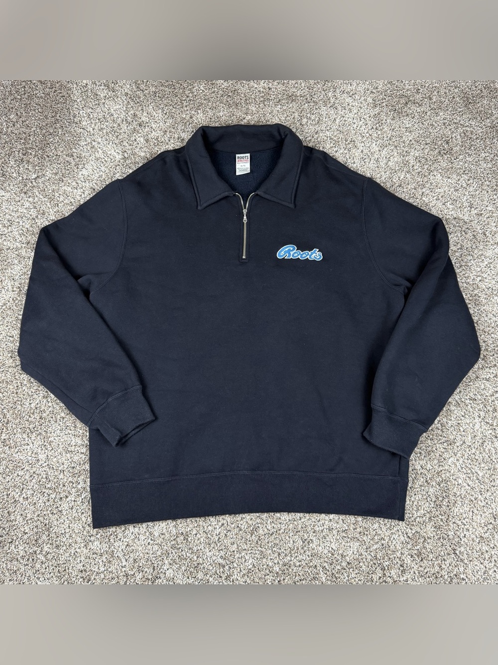 Sz XL Men’s Roots Canada Pullover 1/4 Quarter Zip Sweatshirt Dark Navy Blue